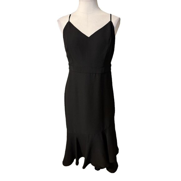Banana Republic Midi Slip Dress 8 Black Ruffle High Low Hem NEW NWT - Picture 1 of 10
